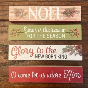 Christmas Tier Tray Decor Set Of 4, Noel Sign, Glory To The New Born King Sign